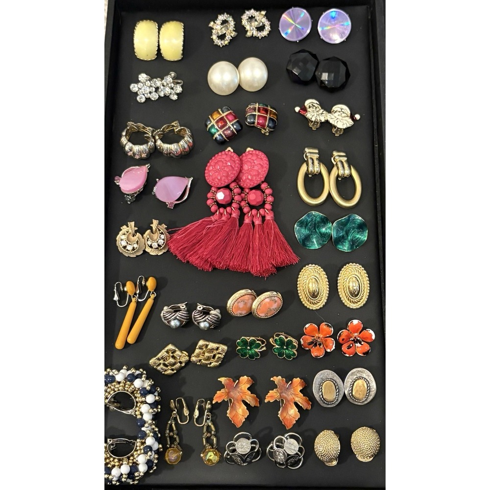Vintage 80s 90s to Now Lot of 27 Pairs Clip Earrings Statement Runway Rhinestone